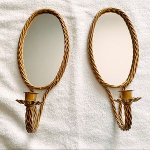 Vintage gold mirror candle wall sconces regency